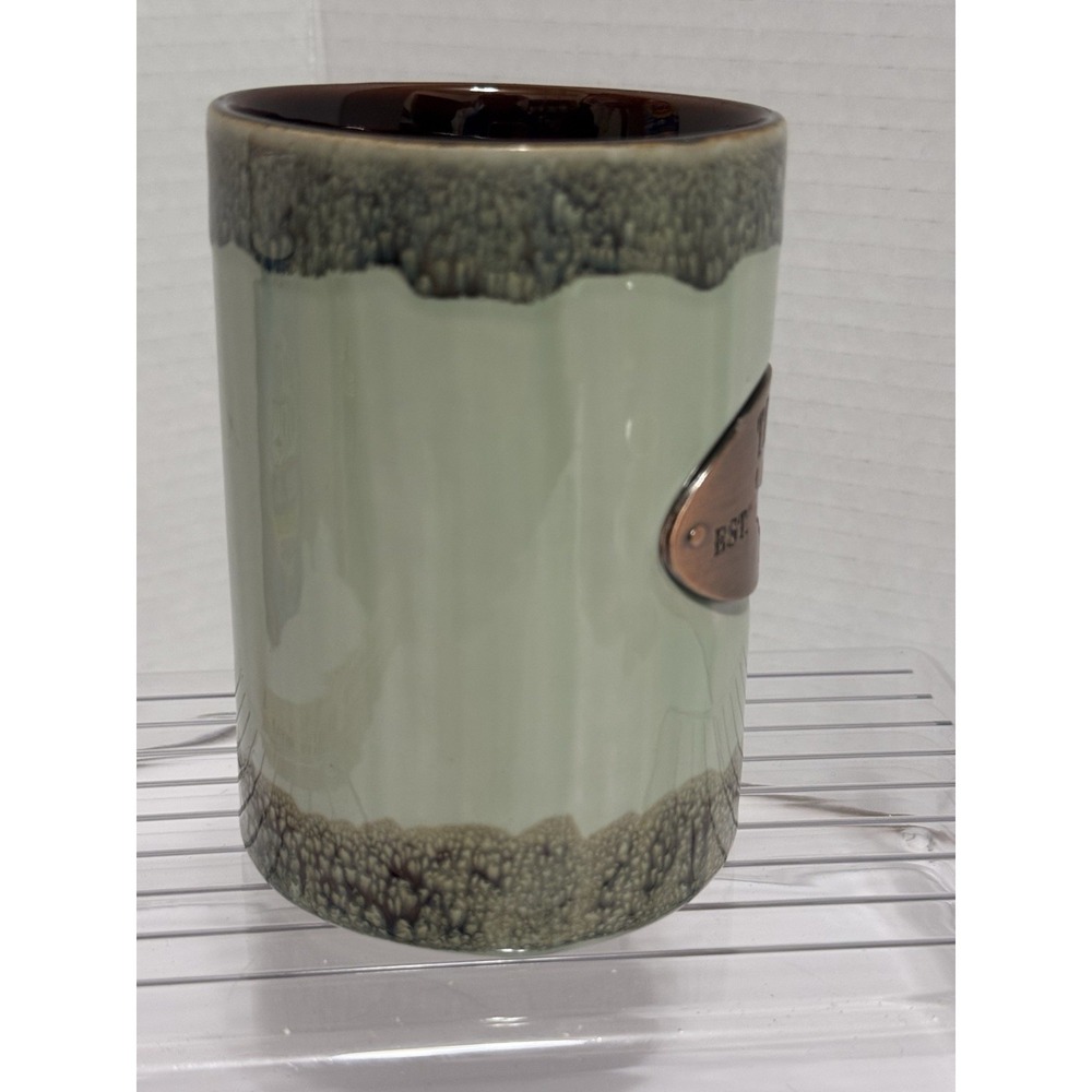 Americaware Mug Ceramic with Copper Plate TEXAS Green w/Brown Drip Glaze - Picture 6 of 9